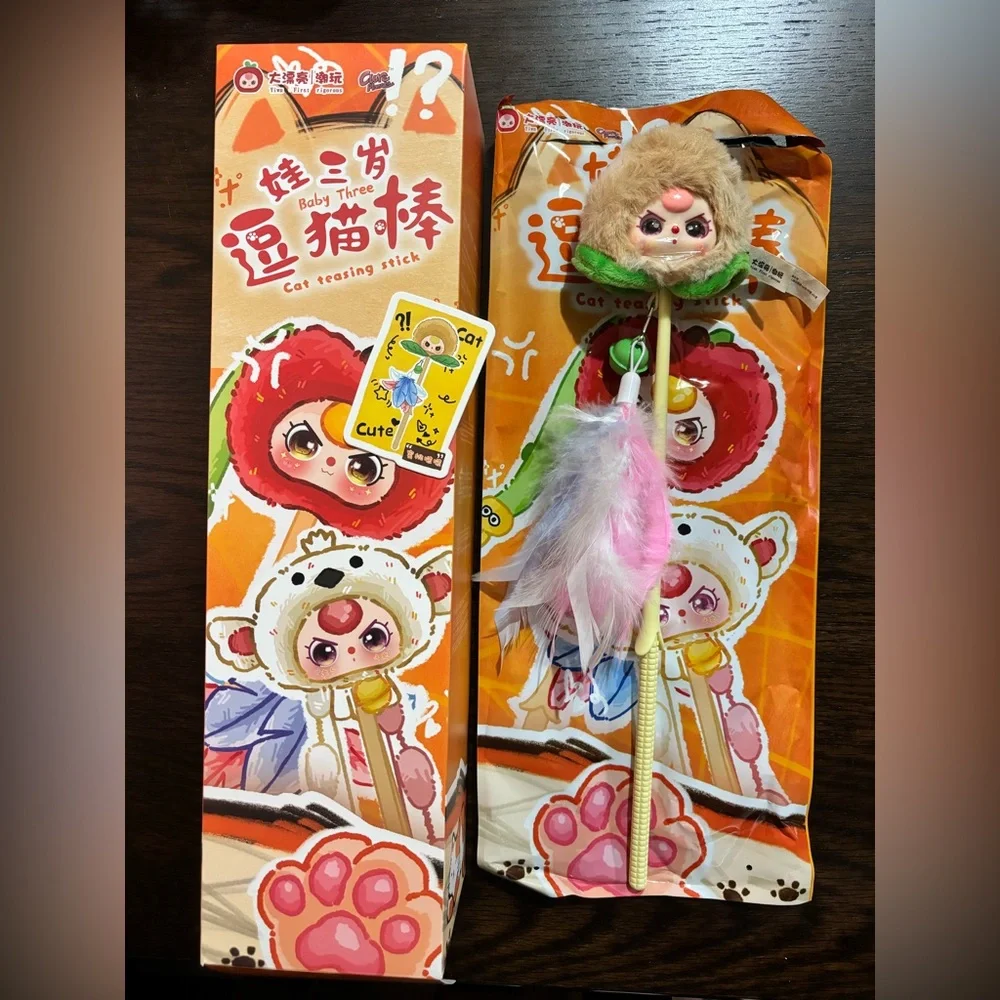 Baby Three Cat Teasing Stick Plush Series Confirmed Peach Boba